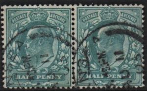 sg215 ½d dull blue-green pair spec M1(e) displaced cliche with cert