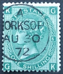 sg117 1s green (G-K) plate 6 with 1872 Worksop cds