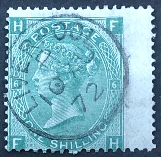 sg117 1s green (F-H) plate 6 with 1872 Liverpool cds