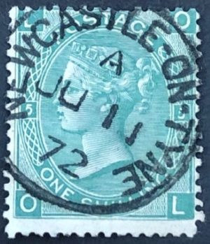 sg117 1s green (O-L) Plate 5 with fine 1872 NEWCASTLE-ON-TYNE cds