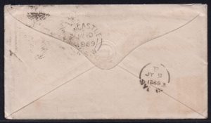 sg112 10d red-brown (A-D) plate 1 on 1869 cover to Australia 
