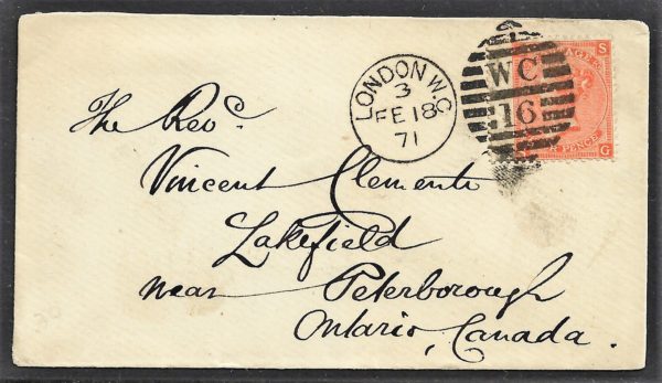 QV sg94/95 4d vermilion (S-G) plate 12 on 1871 cover to Ontario Canada