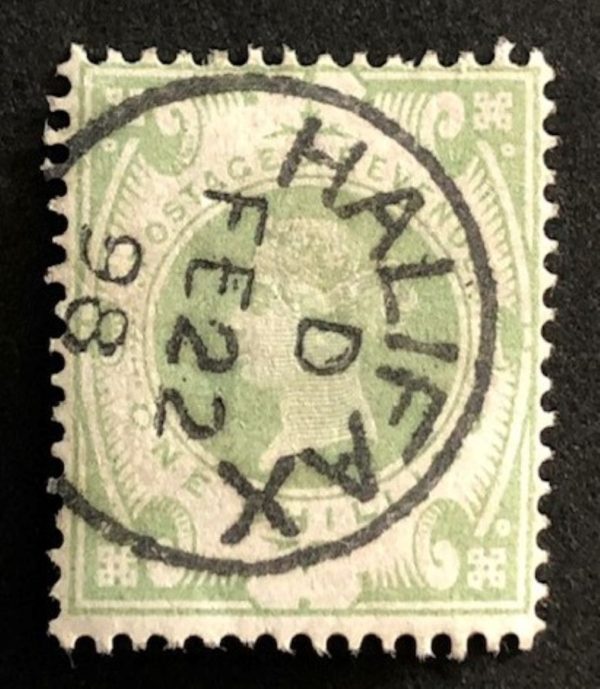 QV sg211 1s dull green with fine 1898 Halifax cds