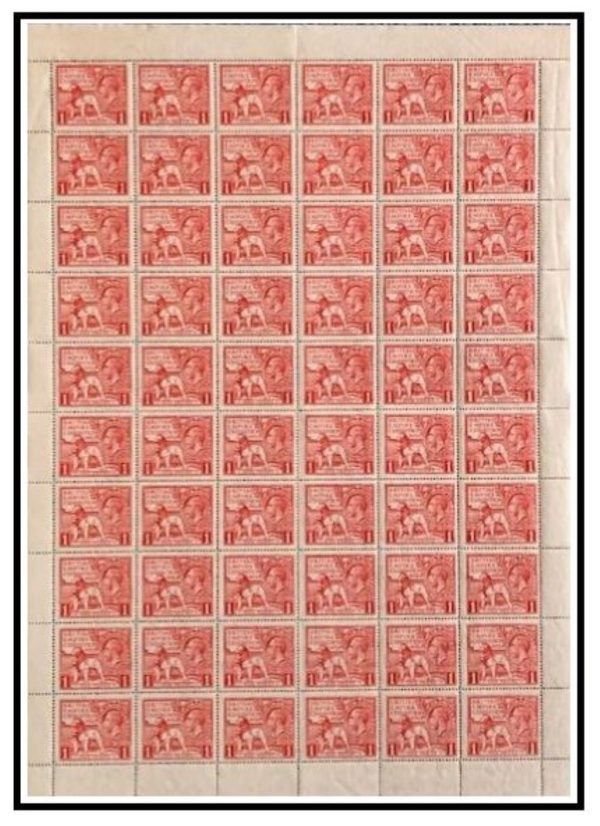 KGV 1924 1d scarlet complete sheet