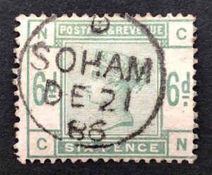 QV sg194 6d dull green (C-N) with fine 1886 Soham cds