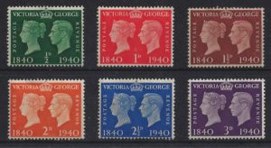 KGVI 1940 Centenary of 1st Adhesive Postage Stamps sg479-484 L/M/M