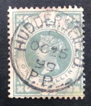 QV sg211 1s dull green with fine 1899 Huddersfield cds