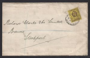 KEVII 3d on 1905 registered cover from Chester to Stockport